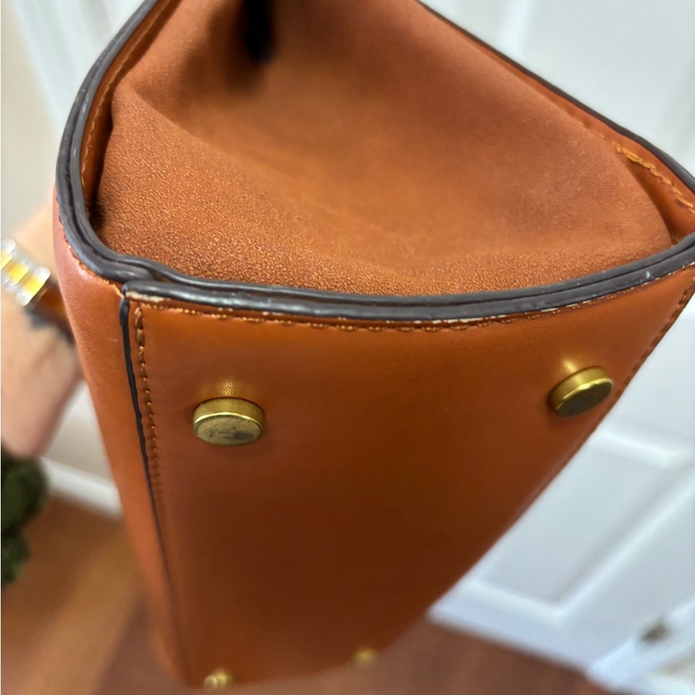 Tory Burch Eleanor Large Satchel Camel Italian Leather w Suede Gussets BNWT - Picture 7 of 16